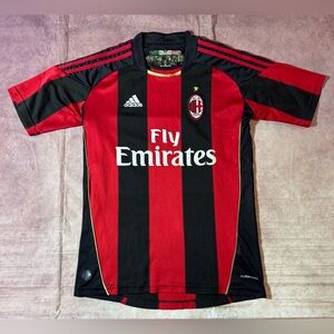 AC Milan Jersey Mens Small 2010-2011 Home Adidas Italy Italia Stripes Red Black